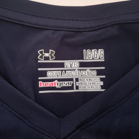Under Armour Heat Gear Ladies Size Large Navy & White Short Sleeve T-shirt - Picture 3 of 10